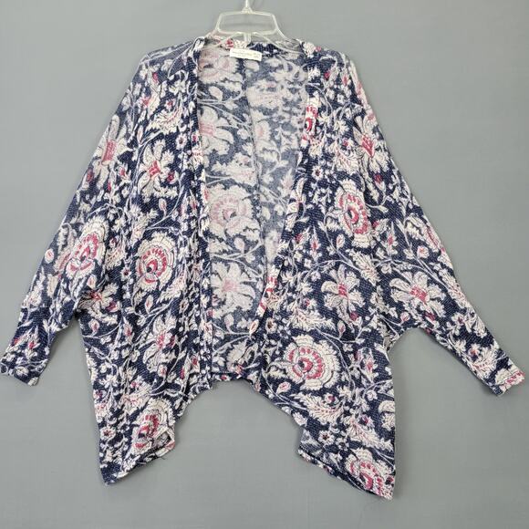 Abercrombie Fitch Cardigan Sweater Women One Size Blue Stretch Preppy Floral Top - Picture 2 of 9